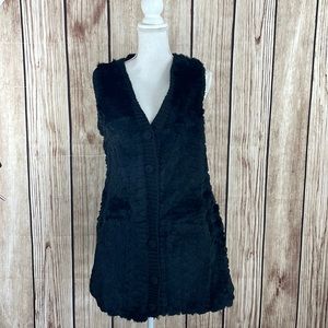 Gaby & Eden Soft Fur/Wool/Acrylic Black Long Vest w/Knitted Accents Size Large